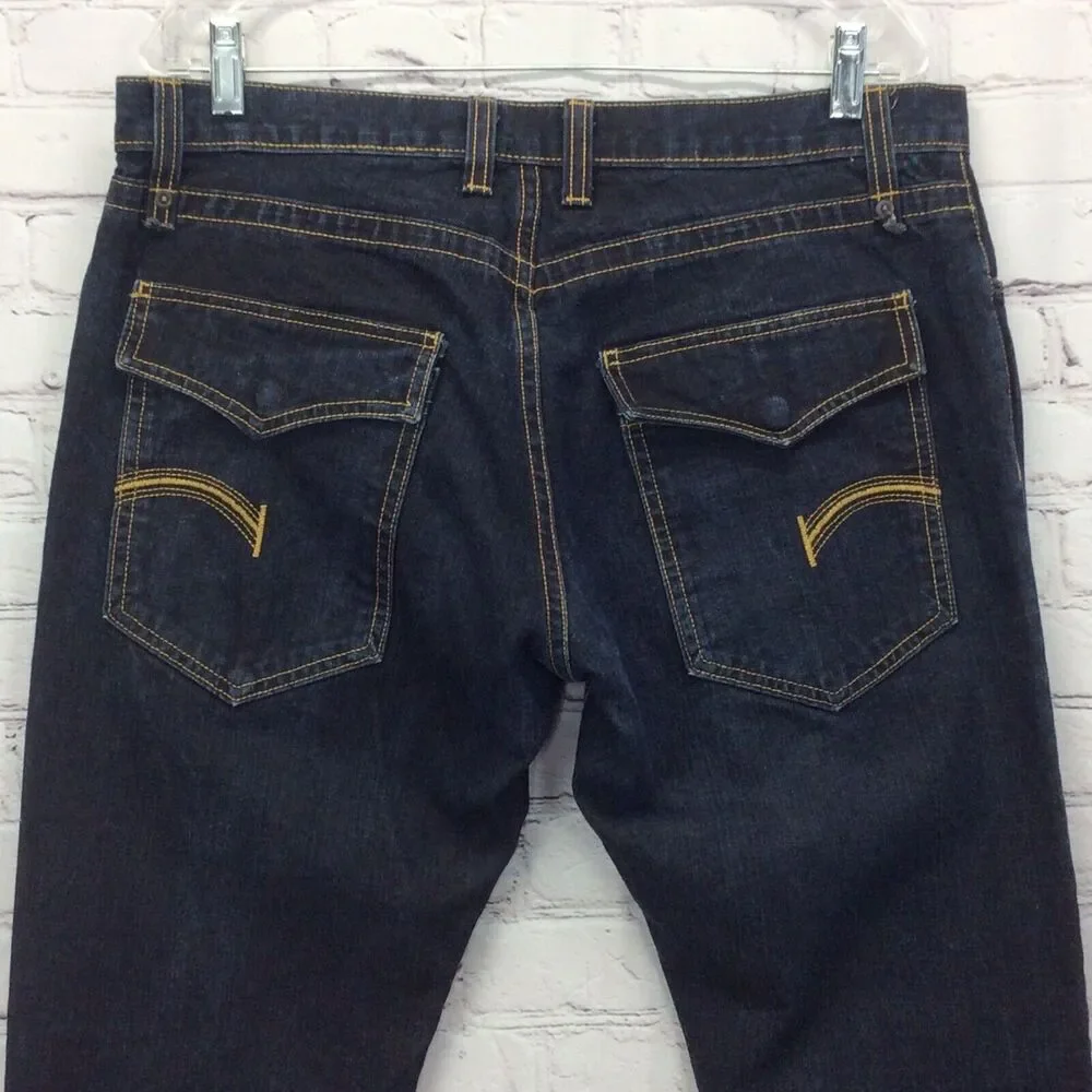 Rank Brand Jeans Men’s Sz 34x32 Dark Wash Stretch Flap Back Pockets Made In USA